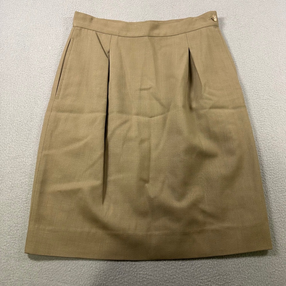 Vintage Calvin Klein Khaki Tan Pleated Knee Length Skirt Made in USA Size 10